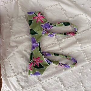Benoa Swim Olive Green Bikini Top with Purple and Pink Floral Print